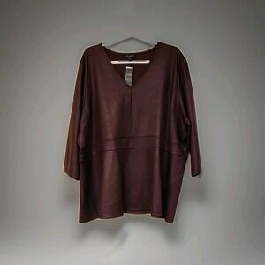 Women Lane Bryant Classic 3/4 Sleeve Crew Neck Scuba plum Top Size 34/36 NWT